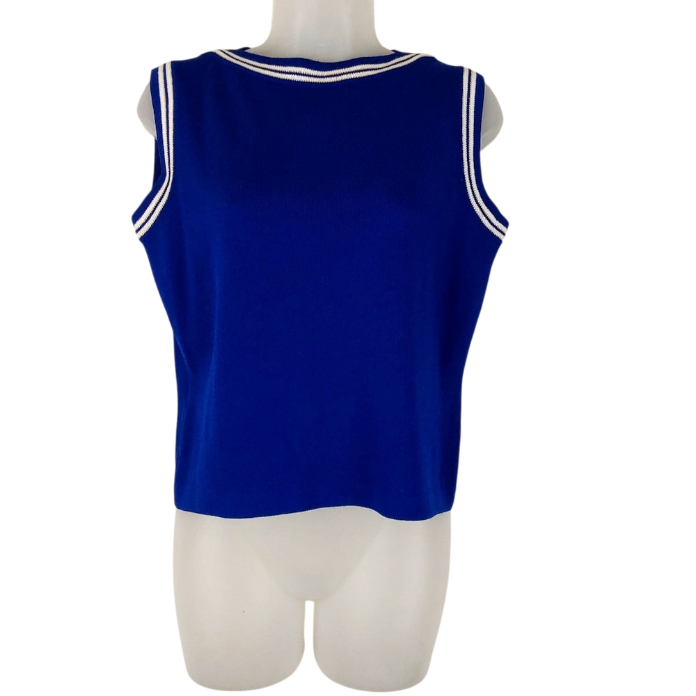 St John Sport Blue Sleeveless Top with White Trim Top